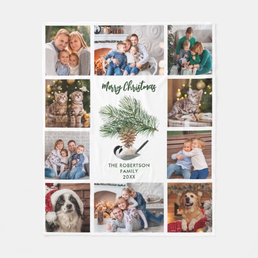 Vroege kerstcichorei Familie Foto Collage Fleece Deken (Voorkant)