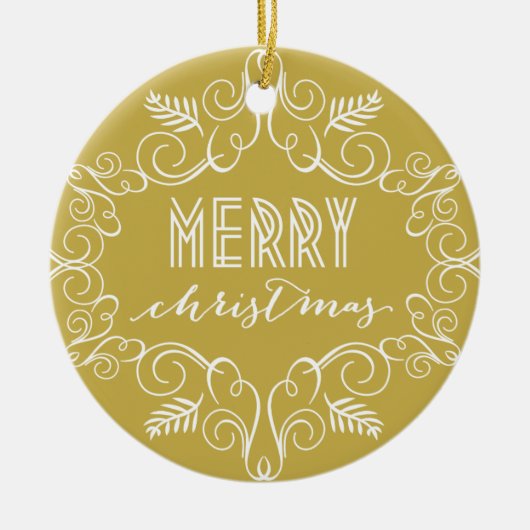 Vroege kerstdag Lijst Gold Holiday Foto Keramisch Ornament (Voorkant)