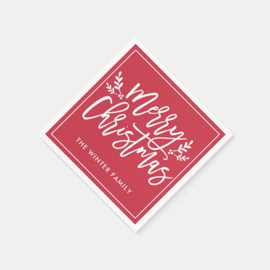 Vroege kerstdag Rood Modern Script Holiday Servet (Hoek)