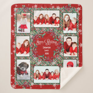 Vroege kerstfamilie Foto Collage Name Sjabloon Sherpa Deken