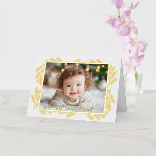Vroege kerstfamilie Foto Gold Folie Feestdagenkaart (Orchidee)