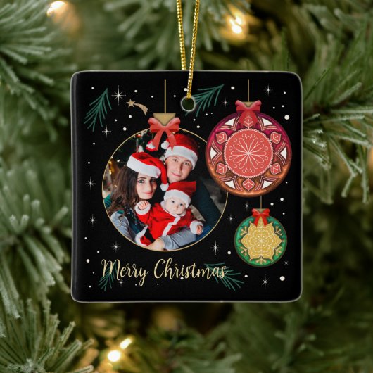 Vroege kerstfamilie Foto personaliseren Keramisch Ornament (Boom)