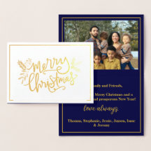Vroege kerstfamilie Foto van Navy Gold Foil Kaart