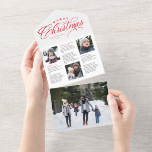 Vroege kerstfamilie update rode feestkaart all in one uitnodiging