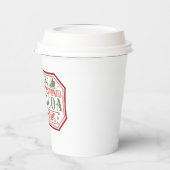 Vroege kerstfeest met een hete cacaodoos papieren bekers (Links)