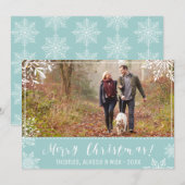 Vroege kerstfeestblauwe en sneeuw-persoonlijke fot feestdagenkaart (Voorkant / Achterkant)