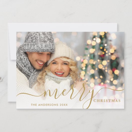 Vroege kerstfeestdag met Gold Script-fotokaart Feestdagenkaart (Voorkant)