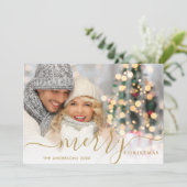 Vroege kerstfeestdag met Gold Script-fotokaart Feestdagenkaart (Staand voorkant)