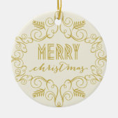 Vroege kerstfeestdag met gouden kunst Deco Lijst Keramisch Ornament (Voorkant)