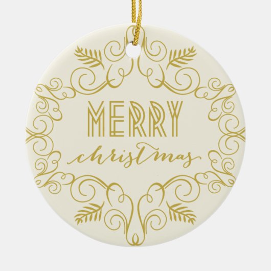 Vroege kerstfeestdag met gouden kunst Deco Lijst Keramisch Ornament (Voorkant)