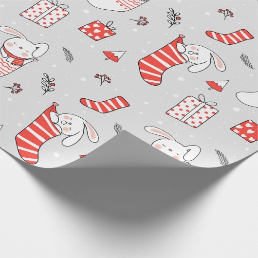 Vroege kerstfeestdag — Sluitkat en konijnen Cadeaupapier (Hoek)