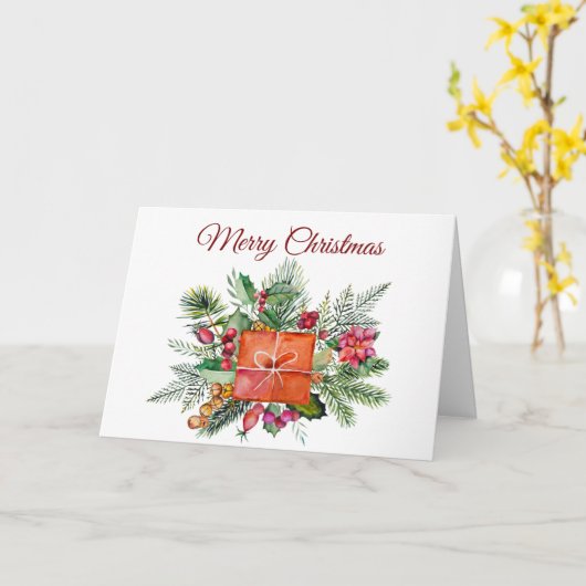 Vroege kerstfeestdag Waterverf Collage Kaart (Gele Bloem)