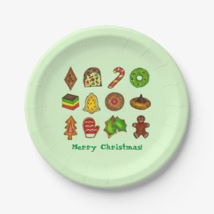 Vroege kerstfeestdagen, koekjes en broodjes bakken papieren bordje