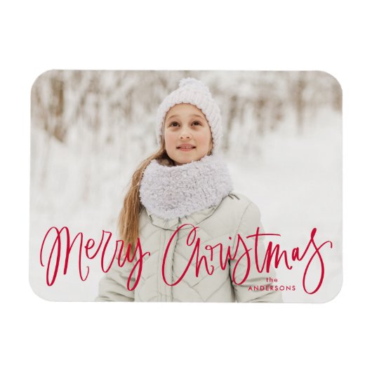 Vroege kerstfeestelijke foto van Red Script Holida Magneet (Horizontaal)