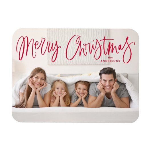 Vroege kerstfeestelijke foto van Red Script Holida Magneet (Horizontaal)