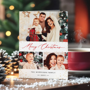 Vroege kerstfeestelijke Gold Confetti 3 Foto Feestdagen Kaart