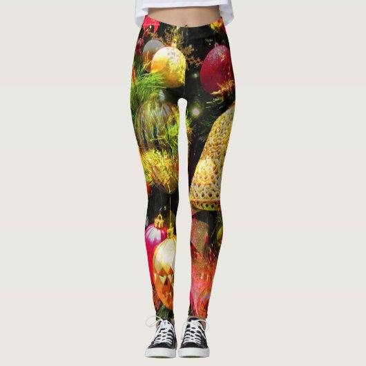 Vroege kerstfeestelijke rode gouden Mode Leggings (Voorkant)