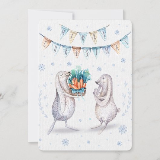 Vroege kerstfeestelijke winterbunnies feestdagenkaart (Voorkant)