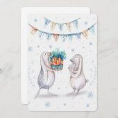 Vroege kerstfeestelijke winterbunnies feestdagenkaart (Voorkant / Achterkant)