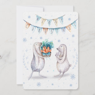 Vroege kerstfeestelijke winterbunnies feestdagenkaart