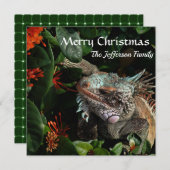 Vroege kerstfeestjes Pet Iguana-kaart (Voorkant / Achterkant)