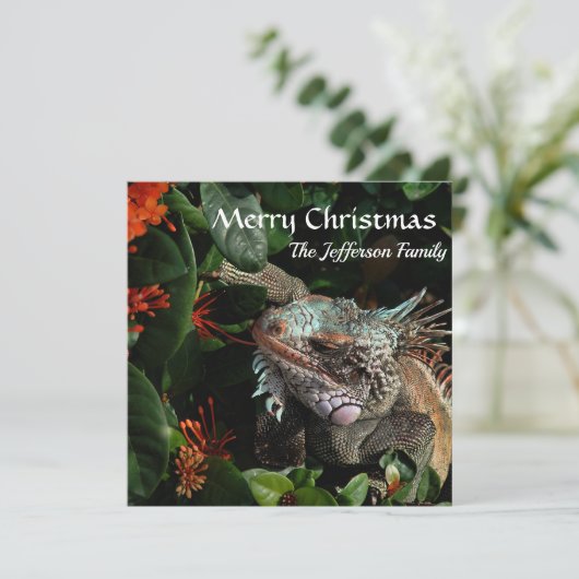 Vroege kerstfeestjes Pet Iguana-kaart (Staand voorkant)