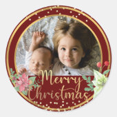 Vroege kerstfoto Aangepast foto Bourgogne Red & Go Ronde Sticker (Voorkant)