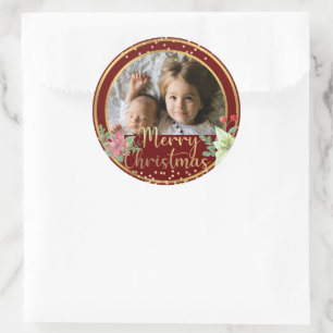 Vroege kerstfoto Aangepast foto Bourgogne Red & Go Ronde Sticker