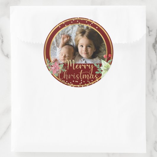 Vroege kerstfoto Aangepast foto Bourgogne Red & Go Ronde Sticker (Tas)