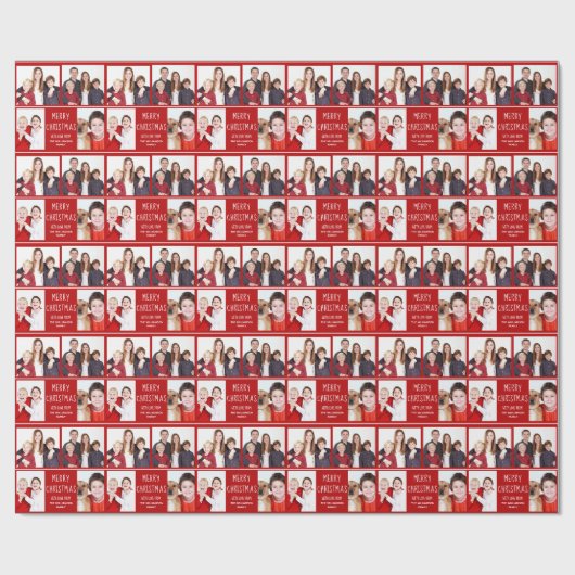 Vroege kerstfoto Collage Cute Custom Red Cadeaupapier (Vlak)