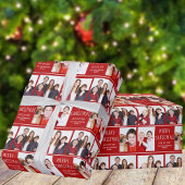 Vroege kerstfoto Collage Cute Custom Red Cadeaupapier