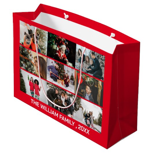 Vroege kerstfoto Collage Red Happy Holiday Groot Cadeauzakje (Achterkant Gekanteld)