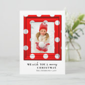 Vroege kerstfoto Eenvoudig rood feestdag Lijst Feestdagenkaart (Staand voorkant)