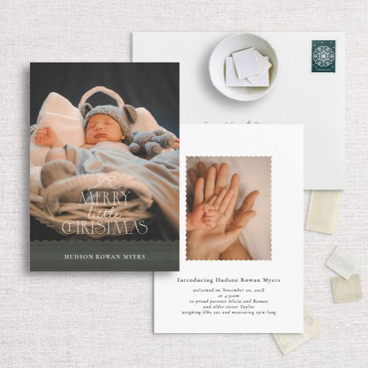Vroege kerstfoto geboorteaankondiging feestdagenkaart
