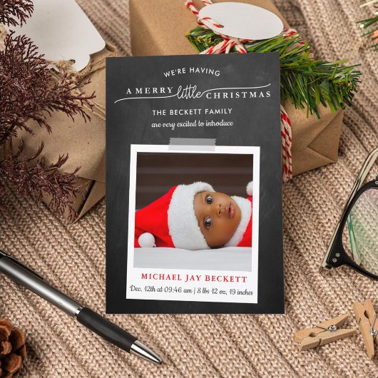 Vroege kerstfoto geboorteaankondiging feestdagenkaart