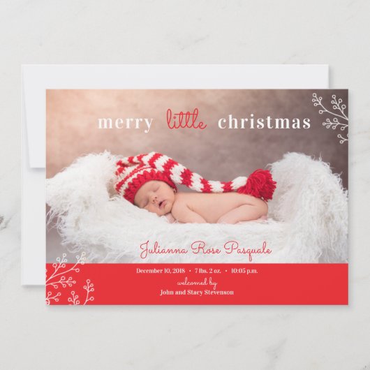 Vroege kerstfoto geboorteaankondiging feestdagenkaart (Voorkant)