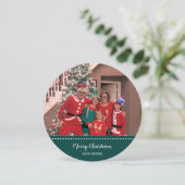 Vroege kerstfoto Gepersonaliseerde Groene Ronde Feestdagenkaart (Staand voorkant)