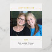 Vroege kerstfoto horizontaal - gouden rand folie feestdagenkaart (Voorkant)