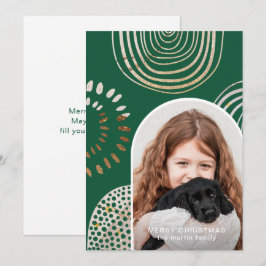 Vroege kerstfoto met bericht groen feestdagenkaart