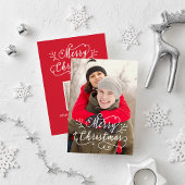Vroege kerstfoto met modern script Red Merry Feestdagenkaart