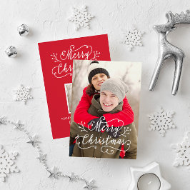 Vroege kerstfoto met modern script Red Merry Feestdagenkaart