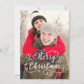 Vroege kerstfoto met modern script Red Merry Feestdagenkaart (Voorkant)