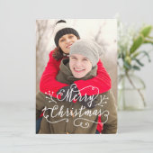 Vroege kerstfoto met modern script Red Merry Feestdagenkaart (Staand voorkant)