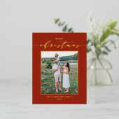 Vroege kerstfoto met modern script Red Merry Folie Feestdagen Briefkaart (Staand Voorkant)