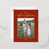Vroege kerstfoto met modern script Red Merry Folie Feestdagen Briefkaart (Voorkant / Achterkant)