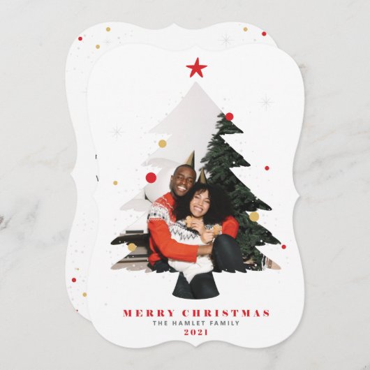 Vroege kerstfoto met platte feestdag feestdagenkaart (Voorkant / Achterkant)