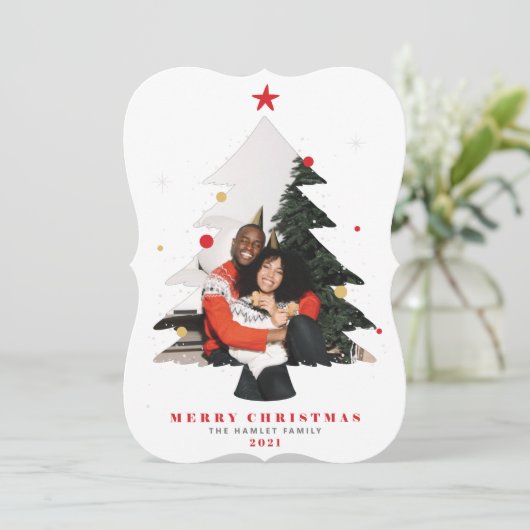 Vroege kerstfoto met platte feestdag feestdagenkaart (Staand voorkant)