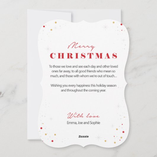 Vroege kerstfoto met platte feestdag feestdagenkaart (Achterkant)