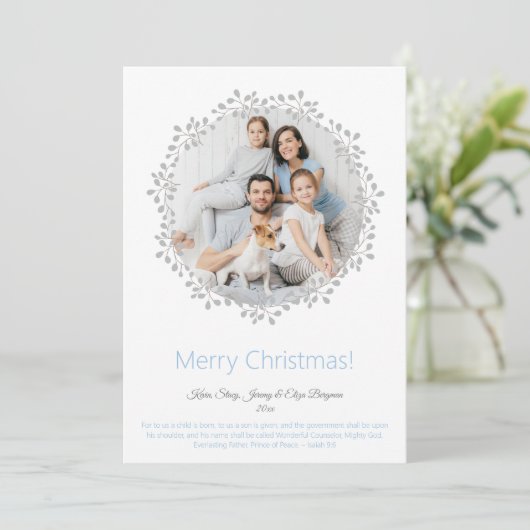 Vroege kerstfoto met platte feestdag feestdagenkaart (Staand voorkant)