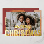 Vroege kerstfoto Moderne Abstracte Waterverf Folie Feestdagenkaart<br><div class="desc">Merry Christmas Photo Modern Abstract Waterverf Gold Foil Christmas Kaarten is voorzien van uw favoriete foto op een abstracte waterverf achtergrond met een "Merry Christmas" gouden folie kalligrafie script overlay. Personaliseer door de tekst op de achterkant te bewerken. Ontworpen door ©Evco Studio www.zazzle.com/store/evcostudio</div>